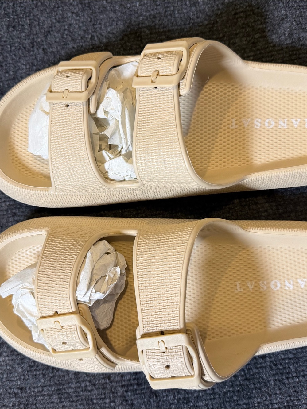 Adjustable Double-Buckle Slide Sandals in Beige